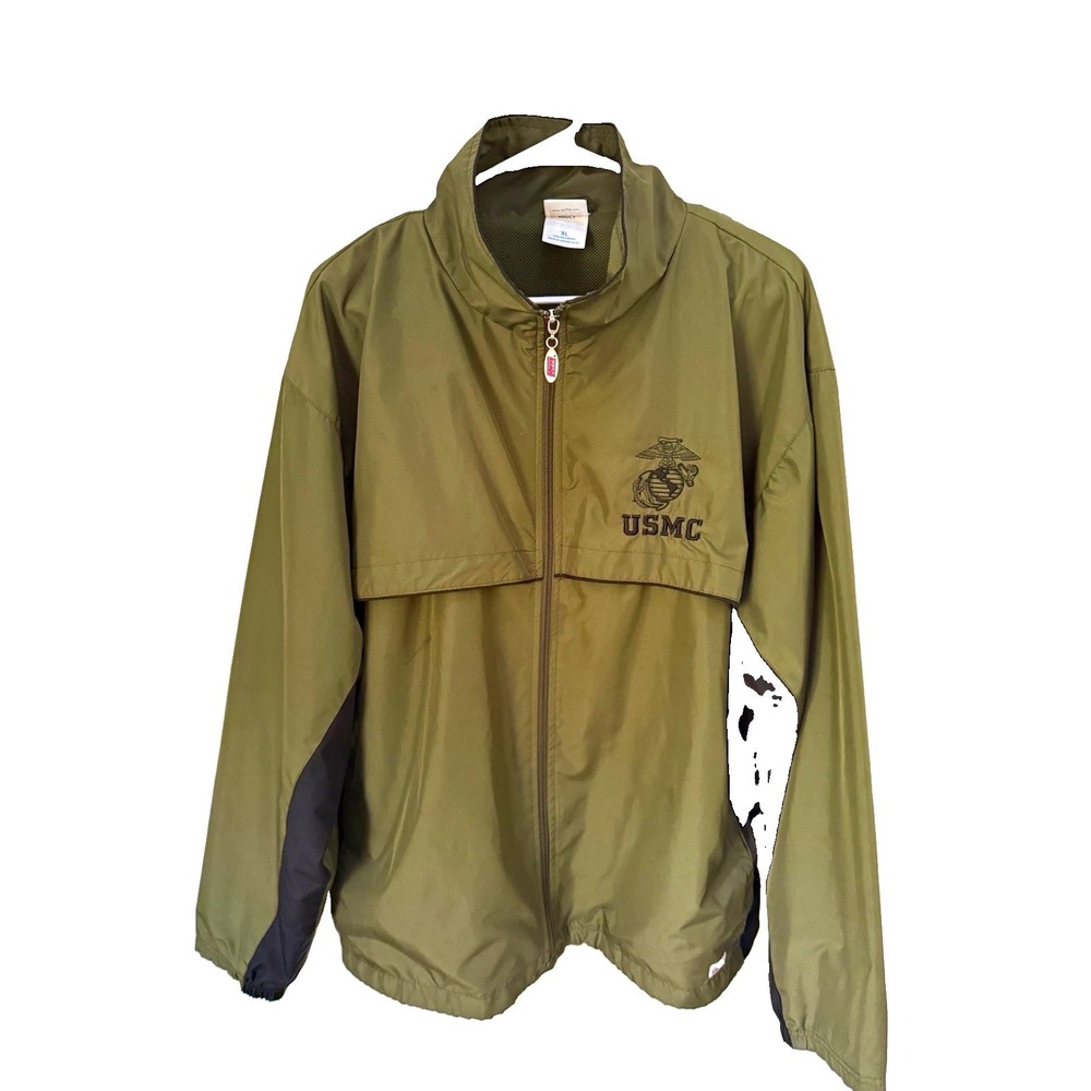 Soffe Men's USMC Windbreaker Jacket Green/Black Full Zip Stand Collar XL